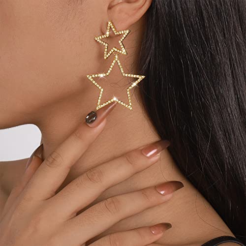 Star Earrings Dangle Silver Star Earrings for Women 14K Gold Star Sparkly Earrings Long Dangle Y2k Earrings Jewelry2
