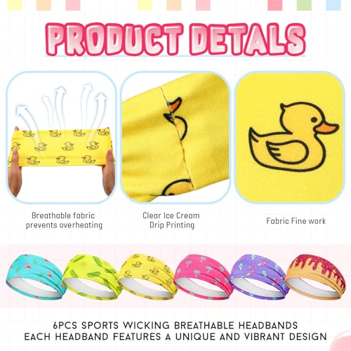 Image of Riceshoot 6 Pack Ice Cream Baseball Headbands with 6 Fun Colorful Patterns Breathable Elastic Sports Sweatbands for Men Women Basketball Soccer Football Workout Team Gifts