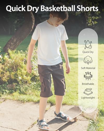 BEARAE Boys Cargo Shorts, Quick-Dry Lightweight Athletic with Zipper Pockets for Running, Hiking, Gym, Outdoor & Camping2