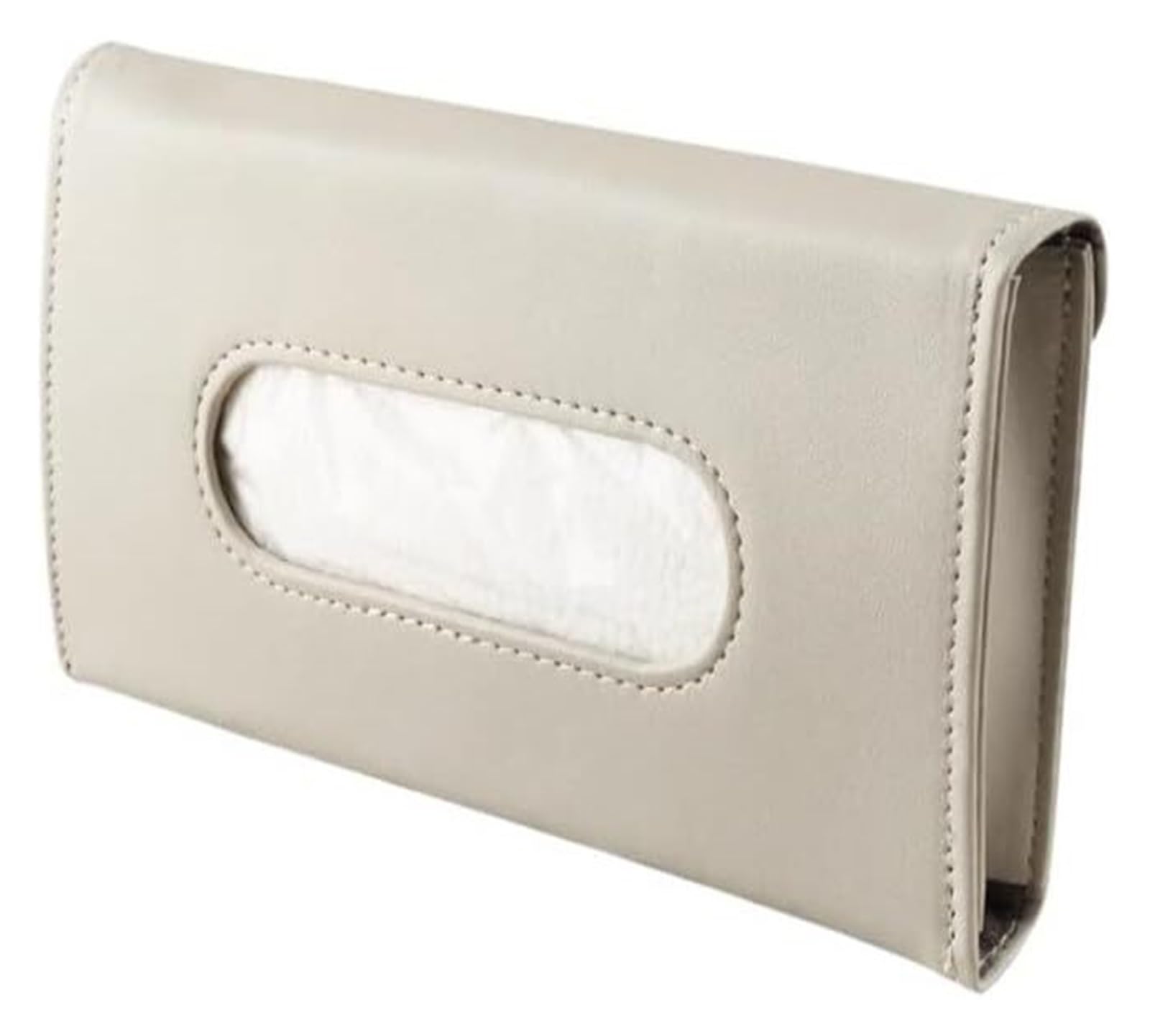 Tissue Box Holder Cover, Soft PU Car Tissue Holder Hang Sun Visor Zipper Black Beige(Beige)