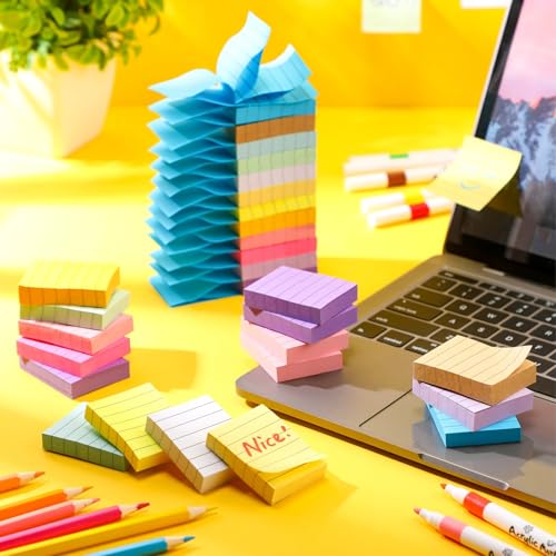 Mini notes adhésives lignées PerKoop 48 blocs de couleurs vives assorties - 3