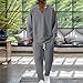 Men's Fashion Textured V Neck Sets 2 Piece Regular Fit Long Sleeve Shirt and Trousers Solid Color Loungewear Outfits Comfortable Home Relaxation Clothing Plus Size Grey