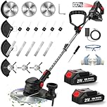 SMILOVII Cordless Strimmer with 2x2.0Ah Batteries, 750W Grass Trimmer and Cordless Brush Cutter with Wheels, 24000RPM Electric Weed Trimmer with Metal Blades, Lightweight Strimmer ((Premium Kit（LCD）)