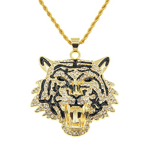DouuYuhet CZ Fully Roaring Tiger Head Pendant Stainless Steel Necklace Chain Tiger Pendant Necklace For Men Stainless Steel Jewelry 24 Inch Chain
