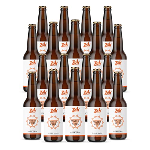Image of Zoh Probiotics Ginger Lemon Water Kefir With Living Probiotics, Raw, Unfiltered, And Unpasteurized With Mother. Made With Organic Ginger & Lemon (330 Ml, Pack Of 18), Liquid, 12 Kg