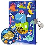 GINMLYDA Diario Secreto Niño, 18x13.5cm 80 Hojas Diario para Niñas con Lentejuelas Movibles Dinosaurio Blu Diario con...