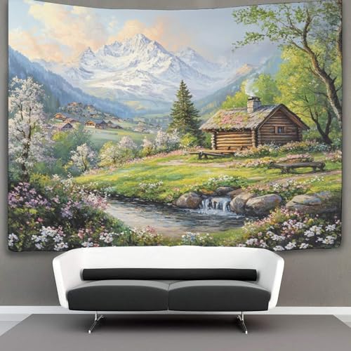Tapisserie paysage de montagne style peinture à l'huile kaiyun décoration murale 180x230cm