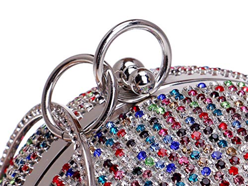 Tngan Ball Shape Clutch Purse Party Handbag Rhinestone Ring Handle Evening Bag Silvery #TOP5