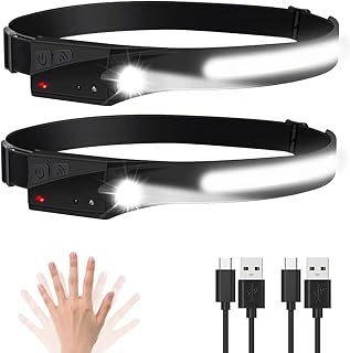 Headlamp Rechargeable, 2 pack Super Bright LED Headlamp, 230° COB Wide Beam Headlight Flashlight with All Perspectives Induction, 5Mode Waterproof Headlamps Pro for Outdoor Hiking Running Camping Accessories