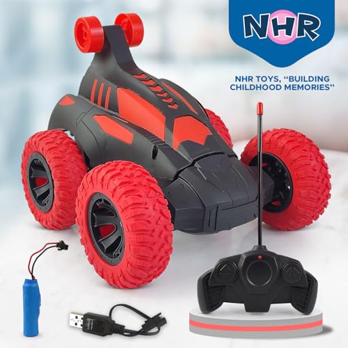 Image of NHR RC Stunt Car for Kids and Children, 360 Rotating & Rolling, Remote Control Car with Lights, Music & USB Rechargeable Battery, Indoor & Outdoor Toy for Boys and Girls Age 3+ (Red)