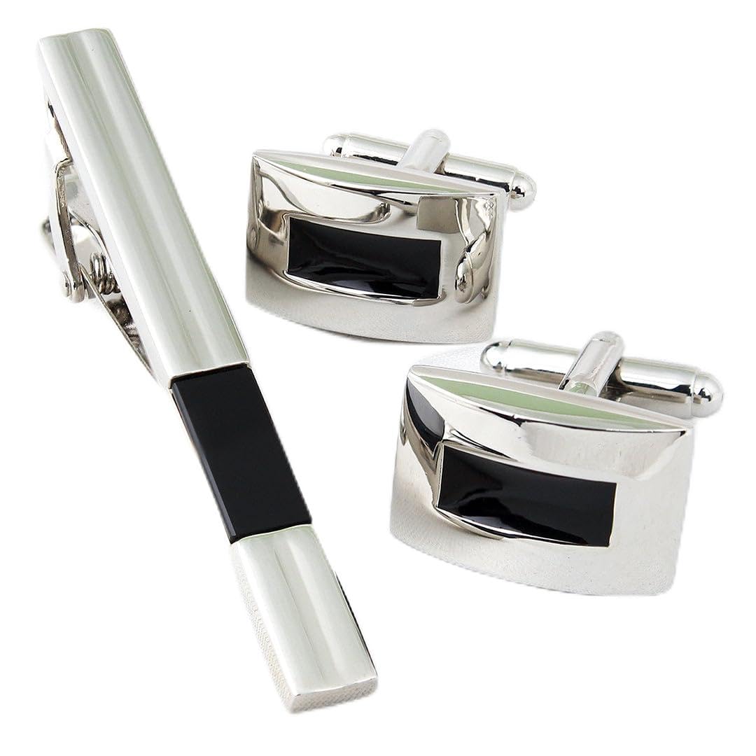 Peluche Sleek Beauty Silver Colored Cufflink and TiePin Set for Men