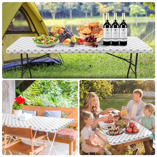 misaya Rectangle Vinyl Table Cloth, Elastic Fitted Tablecloth with Flannel Backing, Waterproof Plastic Table Cover Fits Folding Tables for Picnic, Camping, Indoor and Outdoor (White, 36" x 60") by misaya - Image 6