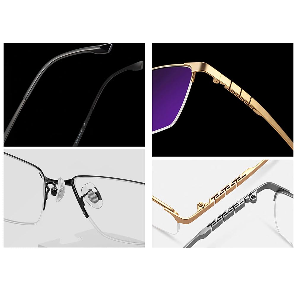 JIETIAN Negocio de Hombres de Titanio Puro HD Anti-Blue Light Lentes de Resina asférica 1,56 Gafas de Lectura,Plata,+2.25