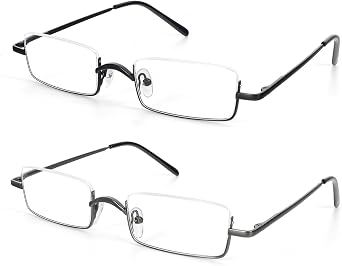 2 Pairs Half Reading Glasses Square Semi Rimless Readers Metal Frame for Men and Women