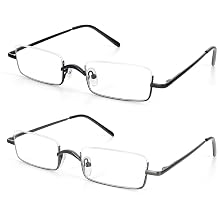 2 Pairs Half Reading Glasses Square Semi Rimless Readers Metal Frame for Men and Women