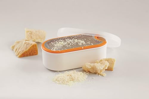 Foto von Fiskars Handreibe mit Behälter, Füllinhalt: 400 ml, Maße (LxBxH): 16,8 x 9,0 x 5,9 cm, Metall/Kunststoff, Functional Form, 1019530, Weiß / Orange