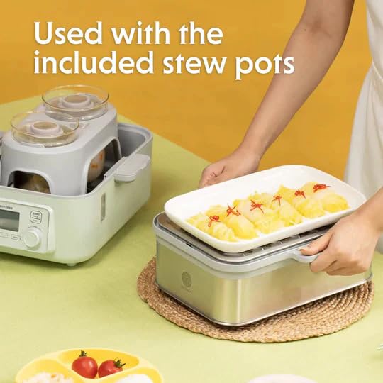 Image of BUYDEEM G563-A501 Electric Food Steamer for Cooking, 2 Tire Stainless Steel Steamer with Slow Cook Mode, 1500W, 10-Quart, Green