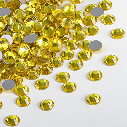 Beadsland 2880pcs Flat Back Crystal Rhinestones Round Gems for Nail Art and Craft Glue Fix Lemon Yellow SS10 2.7-2.9mm