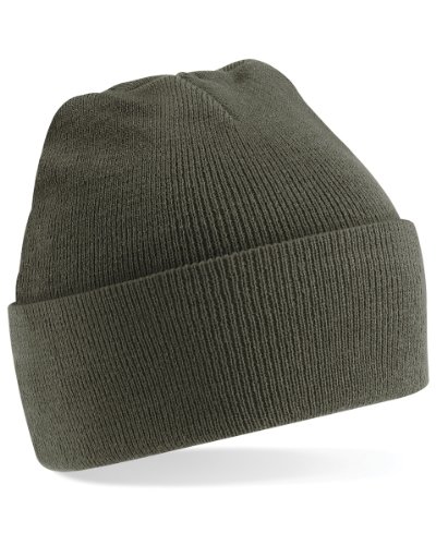 Beechfield - B45 Olive Green Classic Cuffed Beanie Hat - Unisex Winter Hat, Classic Knit and One Size Beenie Hat - Double Layer
