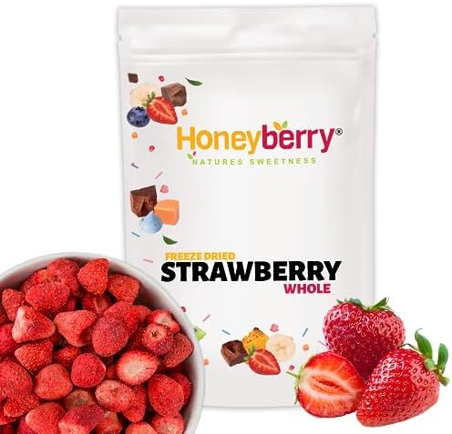 Freeze Dried Whole Strawberries 50g - No Added Sugar, 100% Natural, Gluten Free, Vegan Friendly Dry Strawberry - for Baking, Smoothies, Cake Decoration, Cocktail Garnish - Fruits for Drinks or Snacks