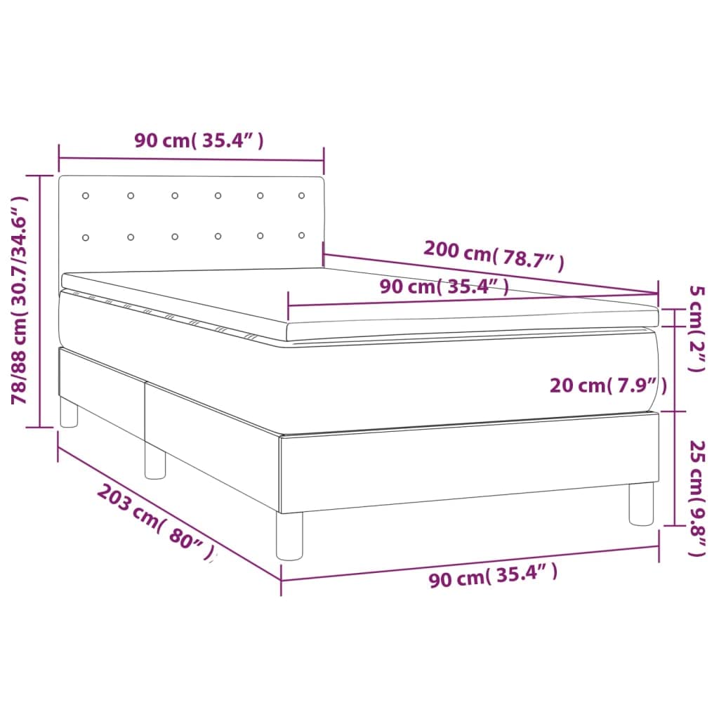 Cama con somier con colchón de 90 x 200 cm en gris claro de tejido resistente y soporte de dureza media para un sueño reparador