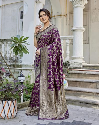 Image of Yashika Women's Trendy Pure Banarasi Kanjivaram Saree with Blouse Material