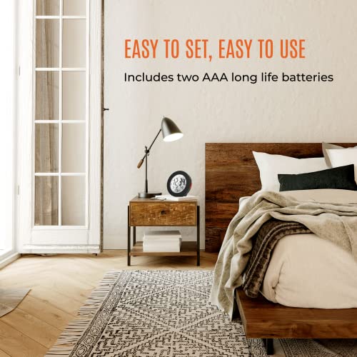 Marathon Round Atomic Alarm Clock With Push-Button Backlight, Black - 12 Or 24-Hour Time, Eight Time Zones, Indoor Temperature, Date - Two Aaa Batteries Included #TOP5