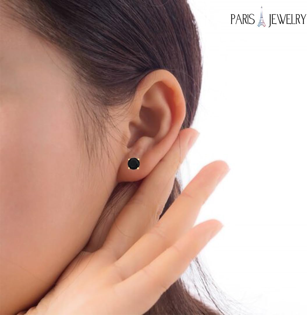 Paris Jewelry 10k Yellow Gold 1/2 Ct Created Black Diamond Round Stud Earrings