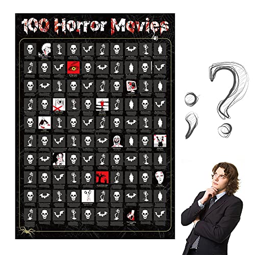 Image of NTZS Top 100 Horror Movies Scratch Off Poster - Top Films Of All Time Bucket List (16.5 inch X 23.4 inch) Christmas Halloween Festiva Gift for Movie Lovers