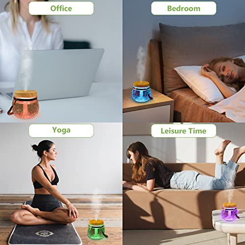 Youlvy 400Ml Glass Diffusers For Essential Oils & Aromatherapy Diffuser With Wood Grain Lid, Cute Humidifier & Desk Humidifier & Mini Humidifier With 7 Colors Light Auto Shut-Off For Bedroom Office #TOP5