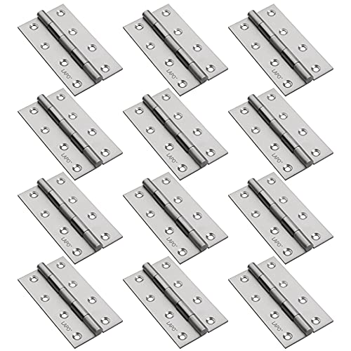 Image of LAPO Stainless Steel Hinges, 4 Inch x 14 Gauge /1.8mm Thickness, Strong Butt Hinges, Seamless Movement, Designed for Kitchen Cabinets & Windows, 5 Years Warranty, Matt Finish, Pack of 12