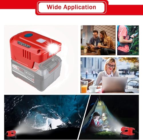 Power Wechselrichter für Einhell 18V Akku, 150W Wechselrichtergenerator Stromquelle für Einhell 18V Li-Ionen Batterie mit 2 USB & LED Licht & Wechselstromauslass, DC 18 Volt bis AC 220V Wechselrichter