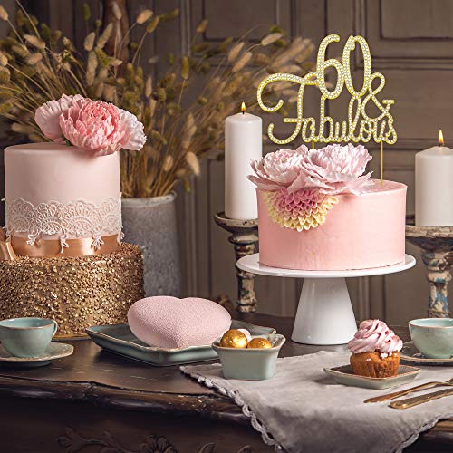 60 Cake Topper - Premium Gold Metal - 60 And Fabulous - 60Th Birthday Party Sparkly Rhinestone Decoration Makes A Great Centerpiece - Now Protected In A Box #TOP2