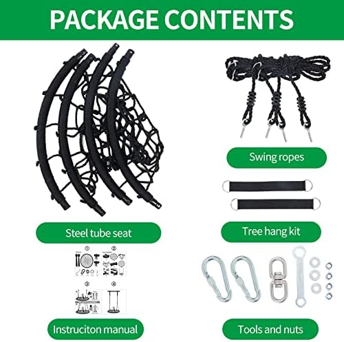 SILVER VALLEY 40"/100cm 360° Rotate Round Flying Saucer, Swing with Swivel, Hanging Straps, Adjustable Ropes, Round Mat Spinner Swing for Tree Birds Nest Spider Web Tree Swing