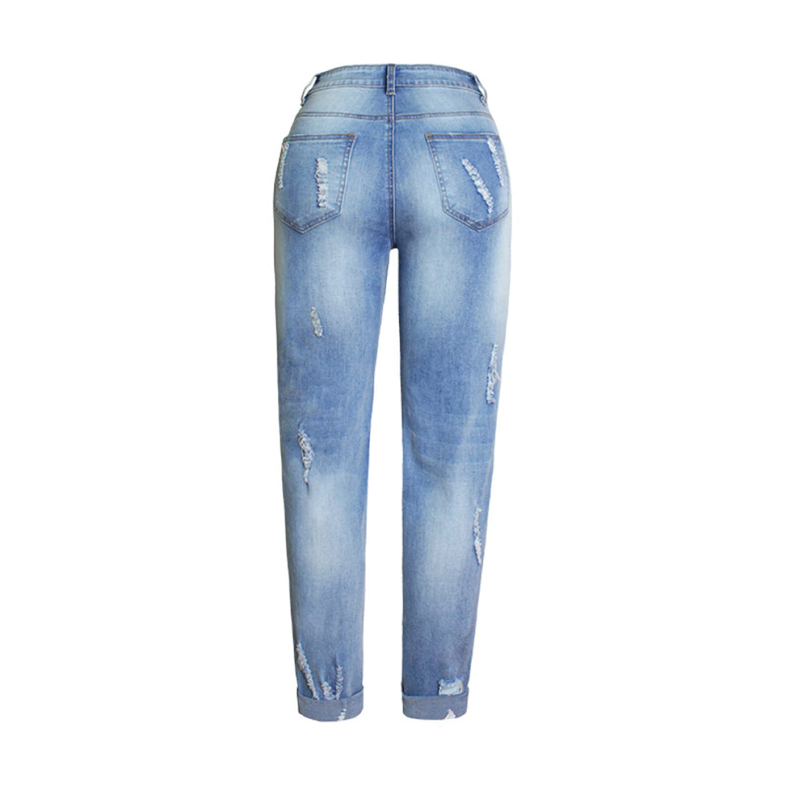 Pantalones Vaqueros Sueltos Elásticos para Mujer, Pantalones Vaqueros Perforados con Bordado 3D De Flores Coloridas para Mujer