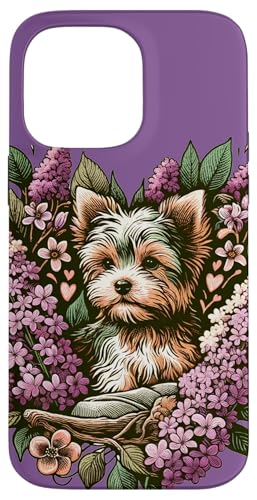 Yorkie Mom Purple Lilacs Case for iPhone 14 Pro Max