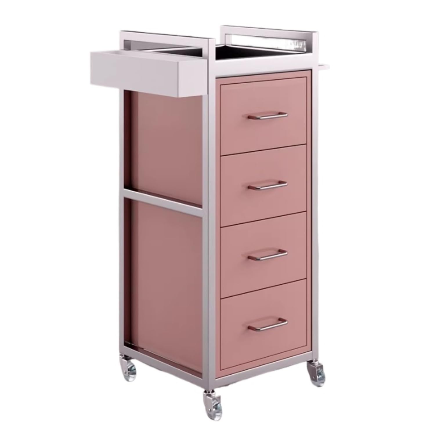 Salon 4 Drawers Rolling Cart With Wheels Mobile Hairdressing Barber For Beauty Barbershop For Shops(Pink)