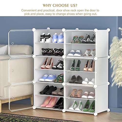 Image of AYSIS DIY Shoe Rack Organizer /Multi-Purpose Plastic 12 Layers 6 Door Portable and Folding Shoe Rack ^ White12Shelf6Door