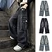 Kids Wide Leg Cargo Jeans Stretchy Loose Streetwear Elastic Waist Boys Girls Casual Denim Pants for 5-15 Years with Pockets