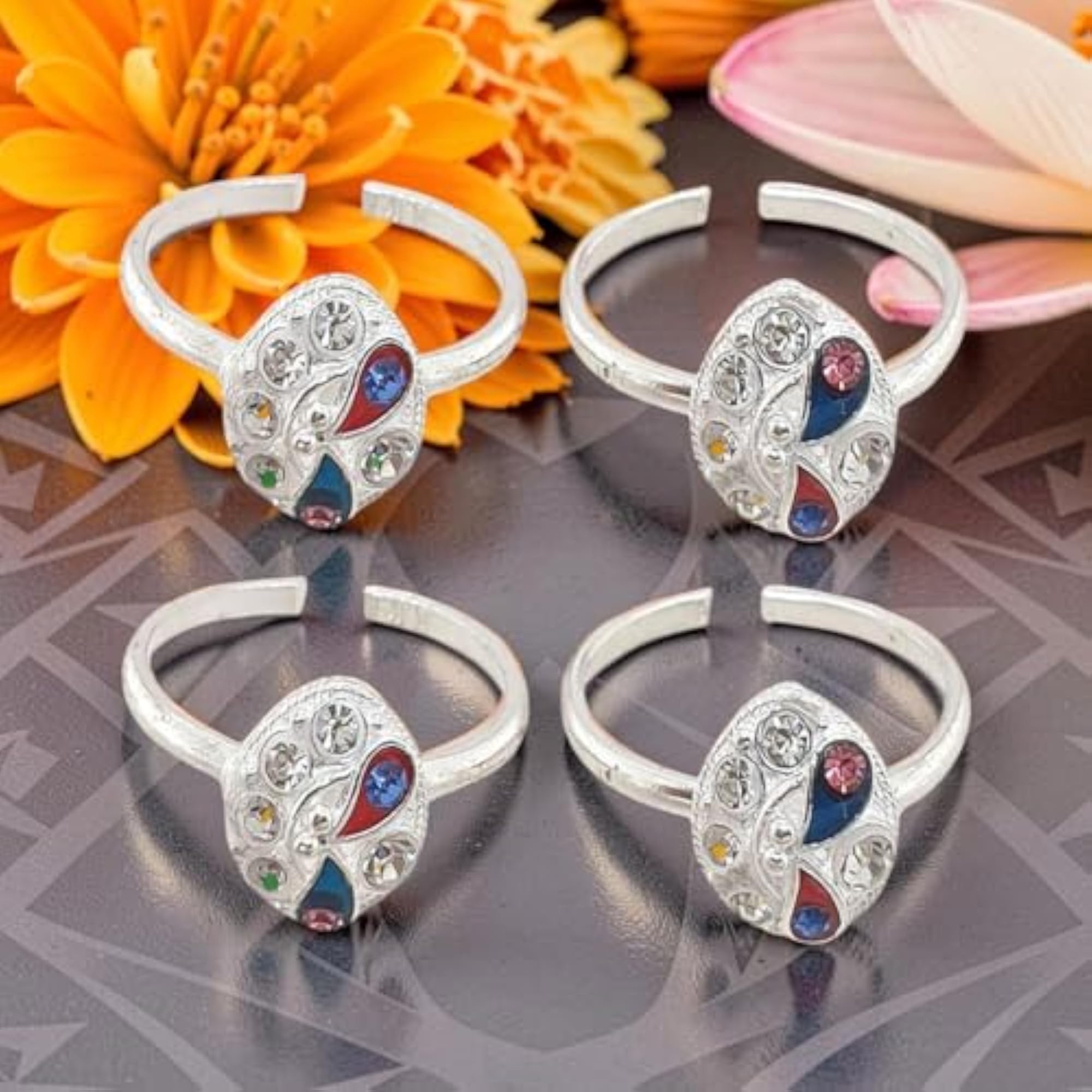 Women's 4pc Sparkling Multi Color Zircon Toe Rings Set