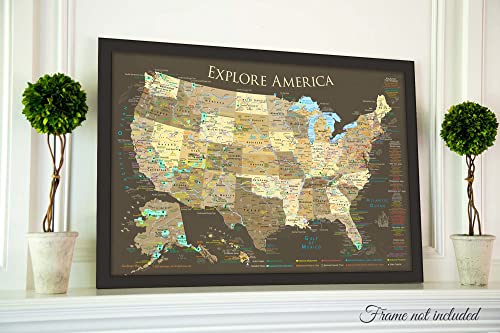 National Parks Map Poster And Usa Travel Destinations Poster (30W X 20H Inches) #TOP7