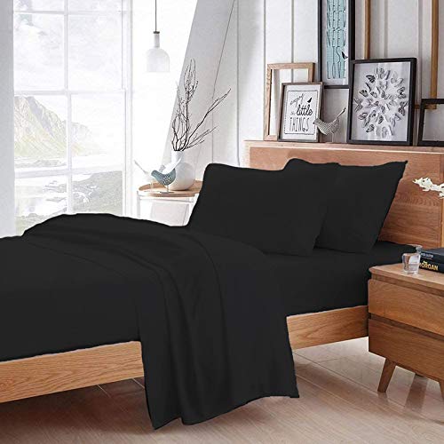100% Cotton Bedsheet 500-TC Extra Soft Black Flat Bedsheet for Double Bed (82x102) with 2 Pillow Cases (18x28)-image-41