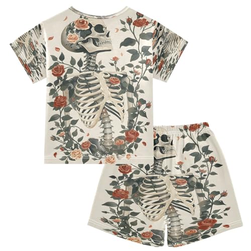 senya Short Sleeve Pajamas Sets Summer Cotton Sleepwear Skeleton Roses2