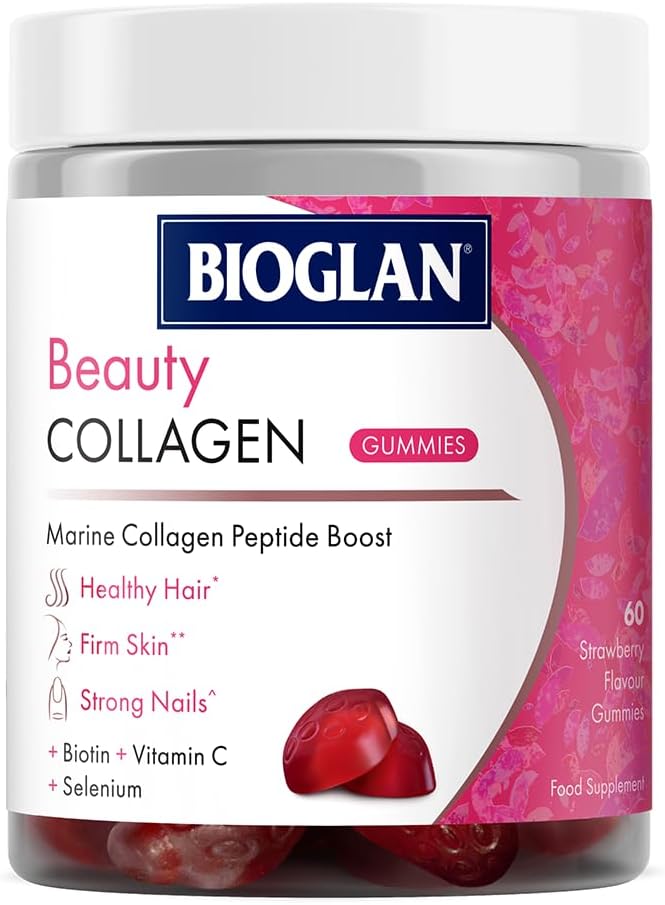 Bioglan Collagen Gummies | 1000mg | Hydrolysed Marine Collagen | Biotin | Selenium & Vitamin C | Strawberry Flavoured | 60 Gummies