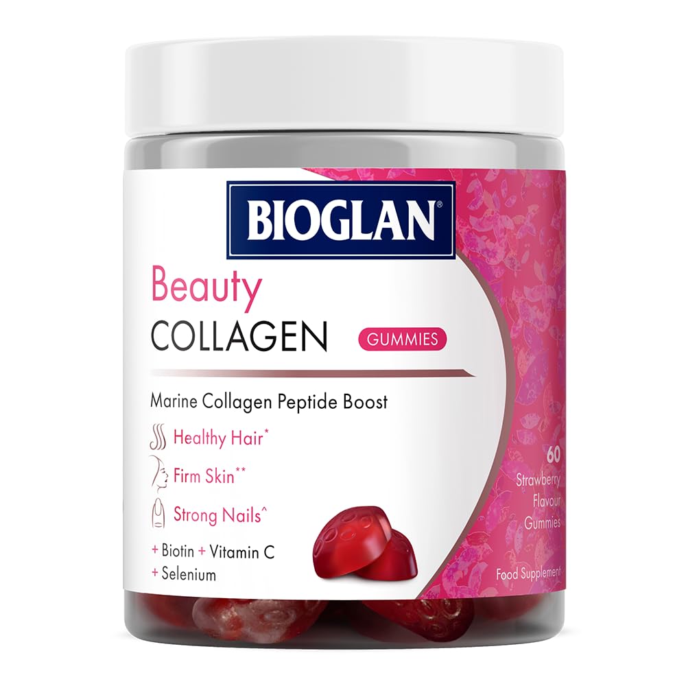 – Bioglan Collagen Gummies | 1000mg | Hydrolysed Marine Collagen | Biotin | Selenium & Vitamin C | Strawberry Flavoured | 60 Gummies