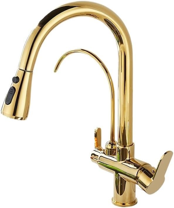 XMKT 3-Way Kitchen Sink Faucet - Pull-Out Sprayer, Hot/Cold/Pure Water Mixer, Chrome Finish (Non-Touch)