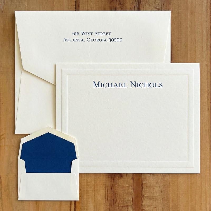 Personalized Premium Noble Flat Cards with Almond Embossed Border & Envelopes | Horizontal Format | 4.5" x 6.25" | Triple-Thick 140 lb Cover Cardstock | Raised Ink Thermography | Custom Stationery | Set of 25 | Made in the USA