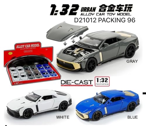 Image of Exclusive Alloy Metal Pull Back Die-Cast Car Diecast Metal Pullback Toy Car with Openable 6 Doors,Light Music Boys Gifts Toys (1:32 Nissan GTR R50- Multicolor)