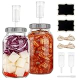 Ulluthu 2 Tarros de Fermentación de 2 L con Válvula de Aire | Bocales de Vidrio Herméticos Tipo Reloj de Arena | Incluye Tapas a Rosca | Ideal para Kimchi, Pepinillos y Conservas Caseras