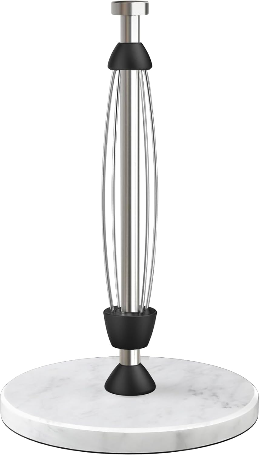 Marble Paper Towel Holder Countertop, Stainless Steel, One-Handed Tear, Freestanding Paper Towel Stand Rack with Ratchet Mechanism for Kitchen Toilet Bathroom Essentials Decor Accessories, Silver